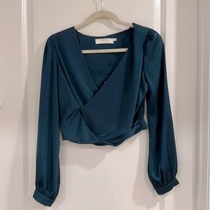 Satin Long Sleeve Cropped Blouse